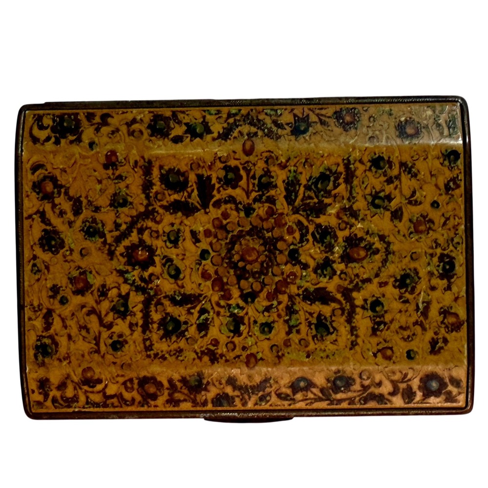 Vintage Brass Cigarette Case Floral Persian Design Gold Tone Pocket Tobacciana